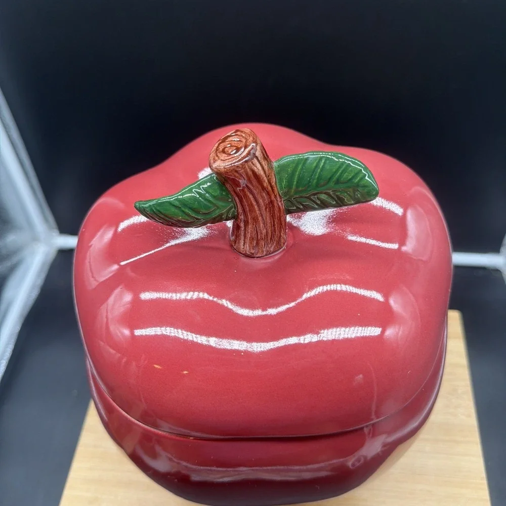 Red Vintage Ceramic Apple Cookie Jar
